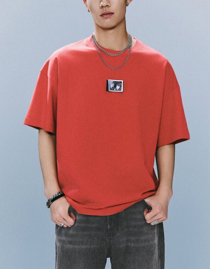 Urban Revivo Crew Neck Loose Tシャツ メンズ 赤 | 763014-SHO