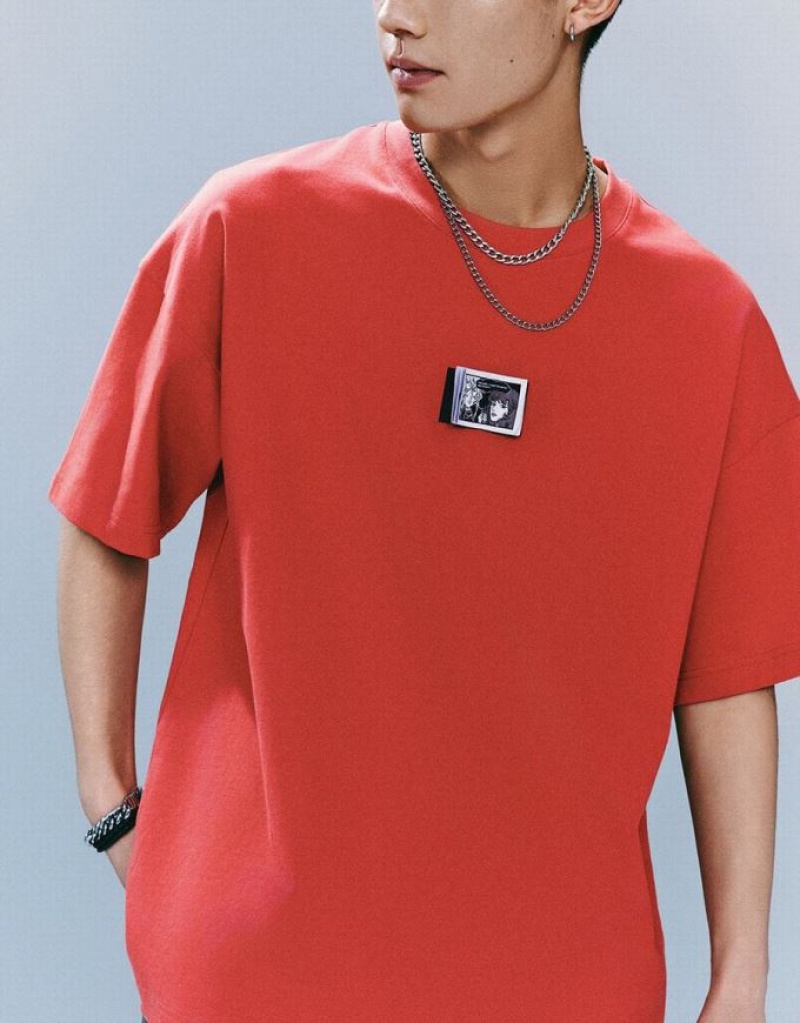 Urban Revivo Crew Neck Loose Tシャツ メンズ 赤 | 763014-SHO