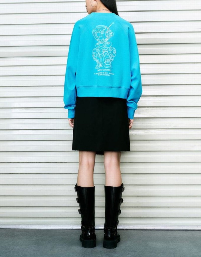 Urban Revivo Crew Neck Loose スウェットシャツ レディース 青 | 146758-BXO