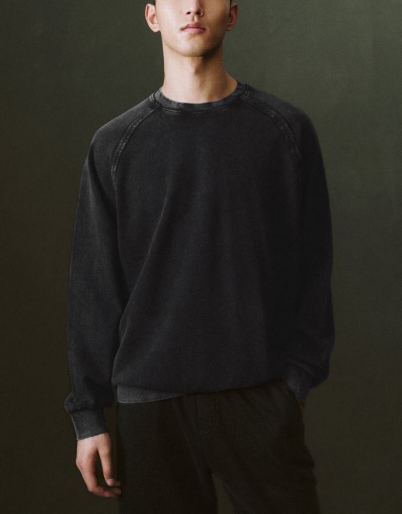 Urban Revivo Crew Neck Loose スウェットシャツ メンズ 黒 | 254971-AQO