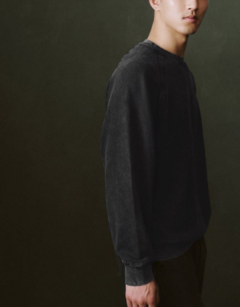 Urban Revivo Crew Neck Loose スウェットシャツ メンズ 黒 | 254971-AQO