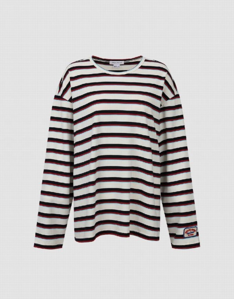 Urban Revivo Crew Neck Tシャツ レディース Stripes | 190472-GRB