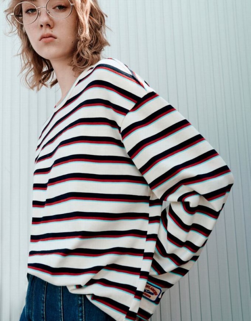 Urban Revivo Crew Neck Tシャツ レディース Stripes | 190472-GRB