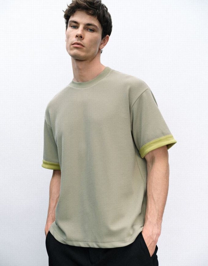 Urban Revivo Crew Neck ニット Tシャツ メンズ 緑 | 843206-YIC