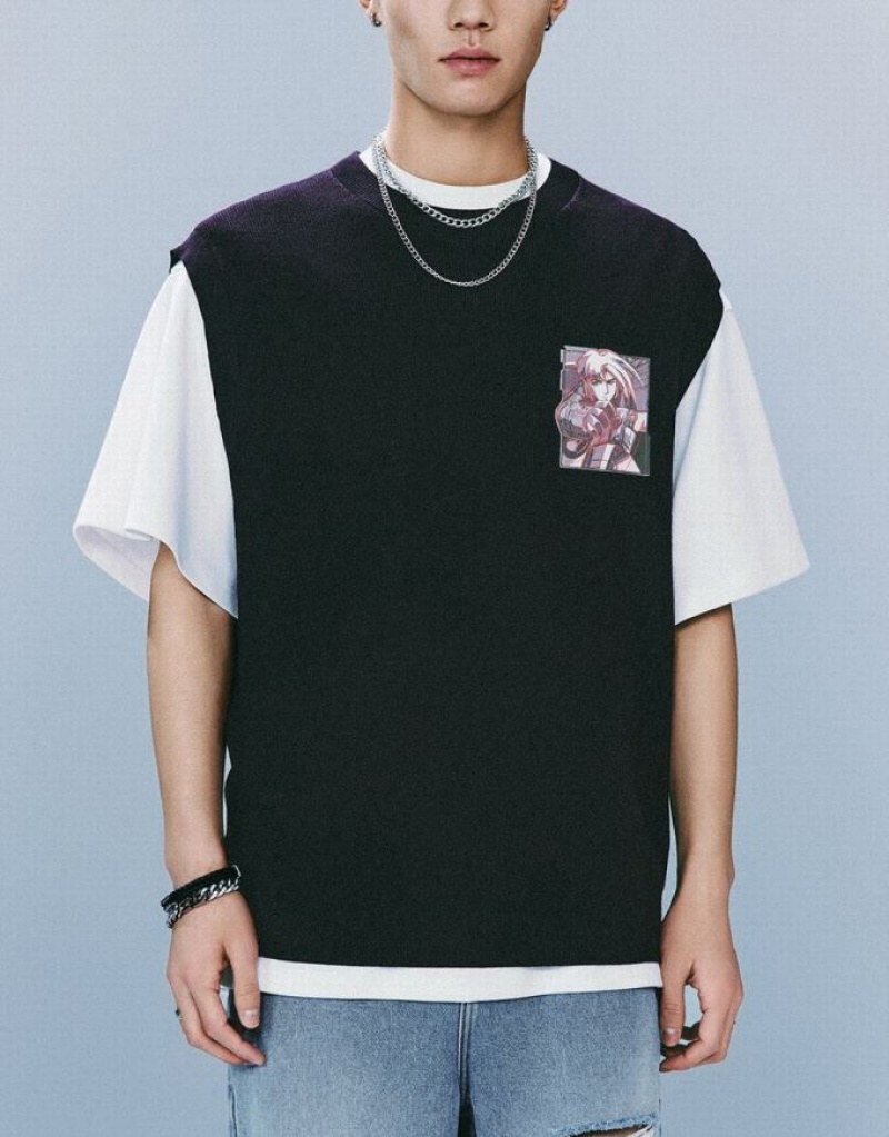 Urban Revivo Crew Neck ニット カーディガン メンズ 黒 | 231094-QXL