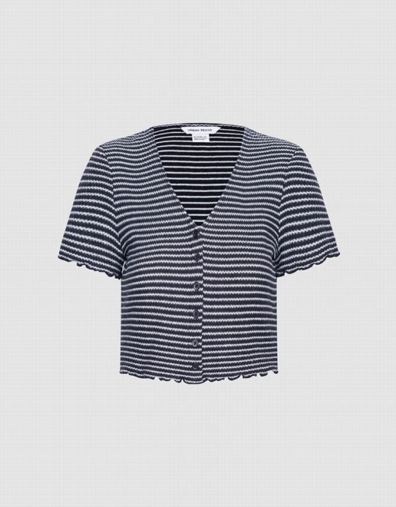 Urban Revivo Crop Tシャツ レディース Stripes | 097341-WLU