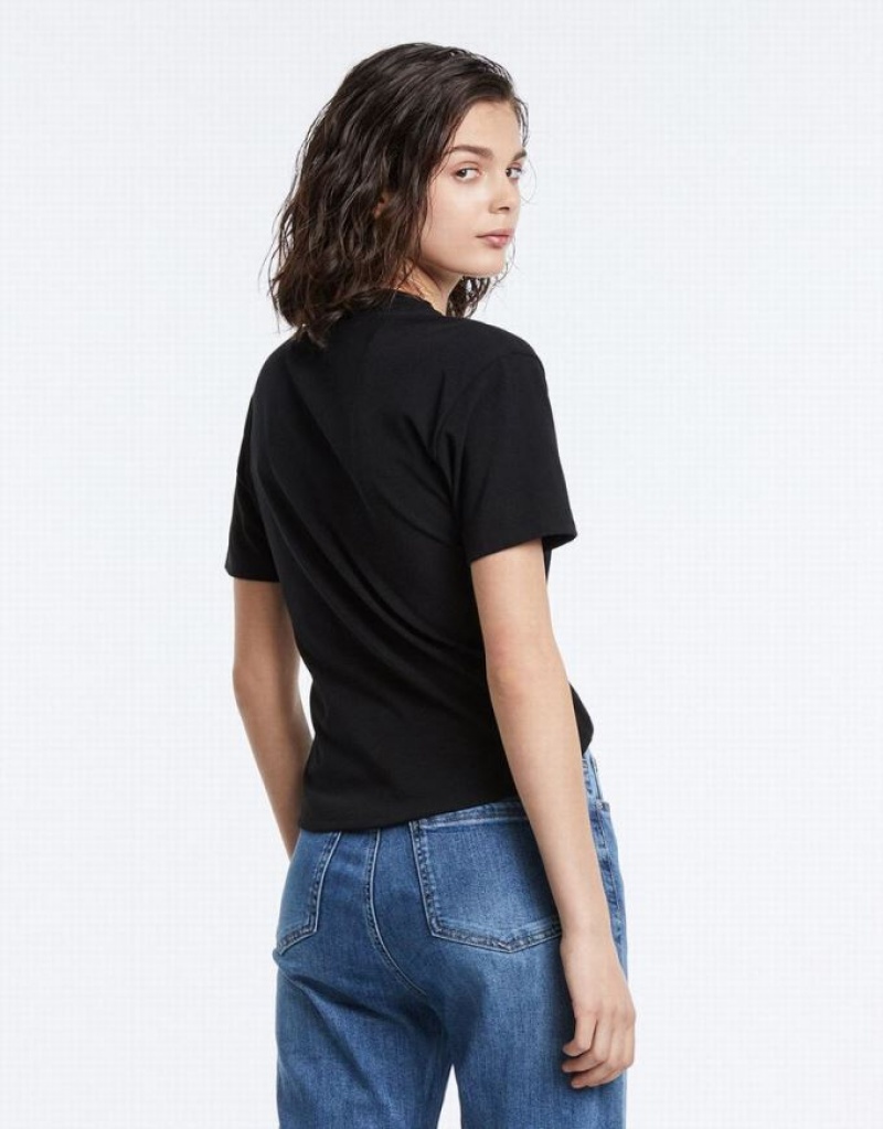 Urban Revivo Cropped With Ring Detail Tシャツ レディース 黒 | 349682-KAB