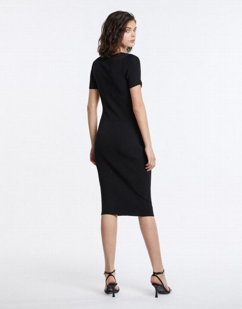 Urban Revivo Cut Out Knot Front Midi ニットワンピース レディース 黒 | 012589-EWD