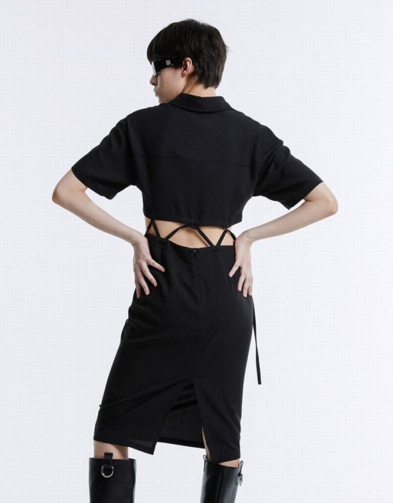 Urban Revivo Cut Out Slit Hem Midi ミディドレス レディース 黒 | 249517-ANW