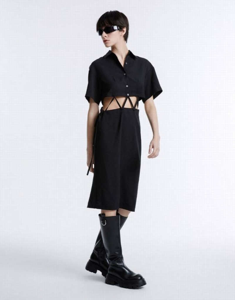 Urban Revivo Cut Out Slit Hem Midi ミディドレス レディース 黒 | 249517-ANW