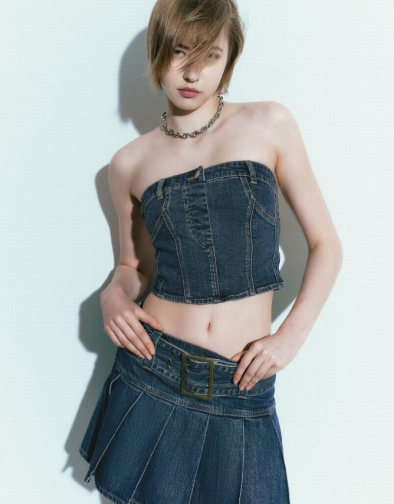 Urban Revivo Denim Top シャツ レディース 青 | 509874-GYA