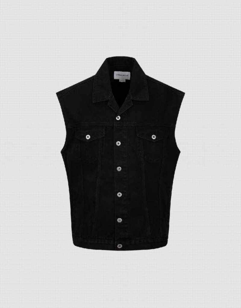 Urban Revivo Denim Waistcoat デニムジャケット メンズ 黒 | 120586-JRF