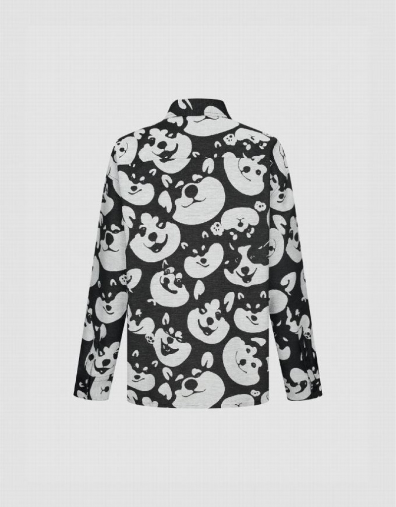 Urban Revivo Dog Printed Oversized シャツ メンズ 黒 | 025948-QPE