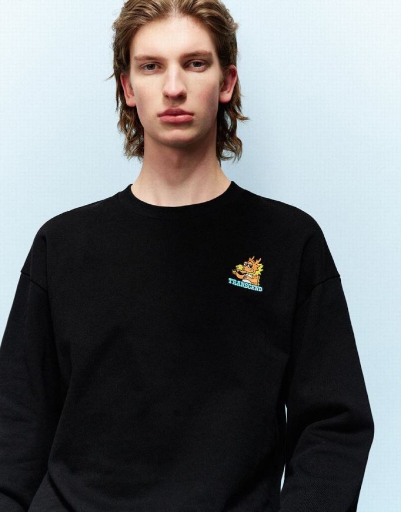 Urban Revivo Dragon Embossed Crew Neck スウェットシャツ メンズ 黒 | 149578-IXT