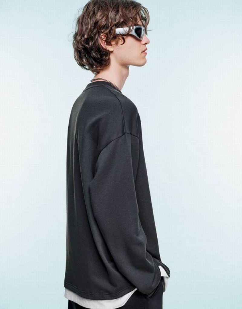 Urban Revivo Drop Shoulder Sleeve Crew Neck スウェットシャツ メンズ グレー | 937126-OMZ