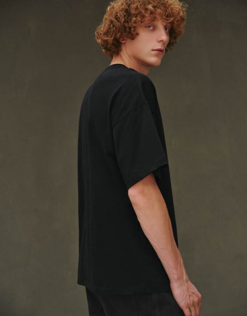 Urban Revivo Drop Shoulder Sleeve Crew Neck Tシャツ メンズ 黒 | 164752-OKA