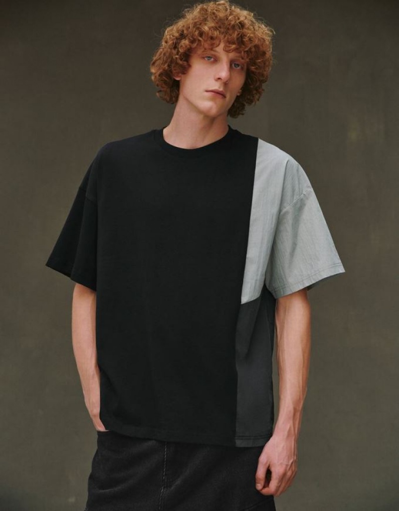 Urban Revivo Drop Shoulder Sleeve Crew Neck Tシャツ メンズ 黒 | 164752-OKA