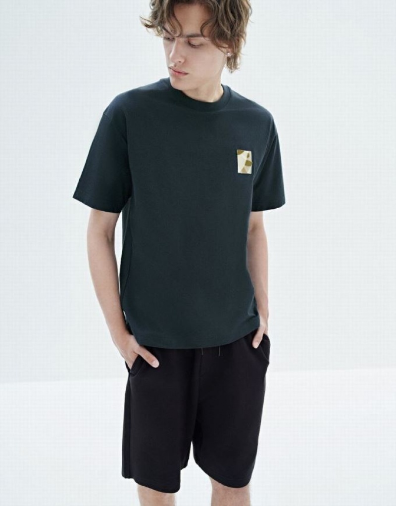 Urban Revivo Drop Shoulder Sleeve Crew Neck Tシャツ メンズ 青 | 104658-ROB