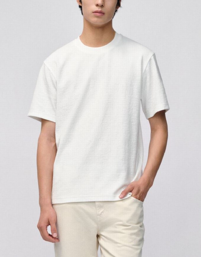 Urban Revivo Drop Shoulder Sleeve Crew Neck Tシャツ メンズ 白 | 291687-DNF