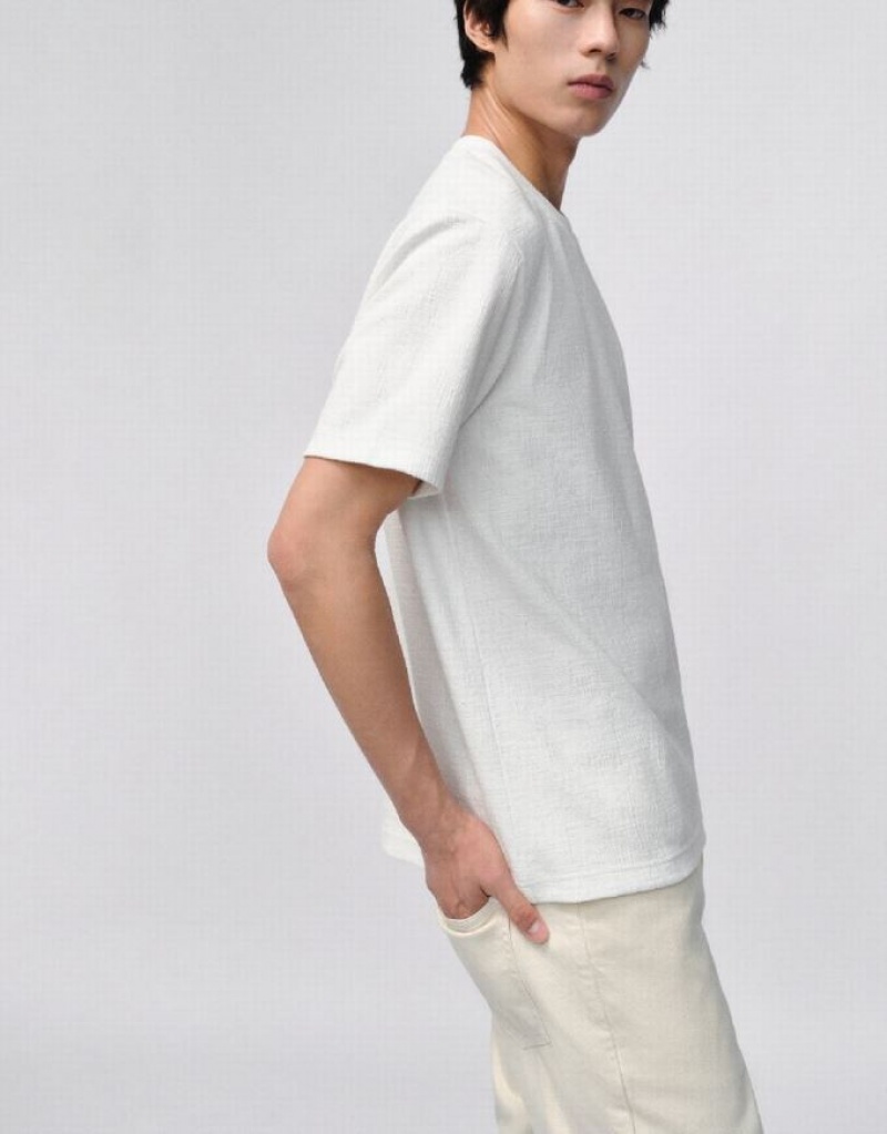 Urban Revivo Drop Shoulder Sleeve Crew Neck Tシャツ メンズ 白 | 291687-DNF