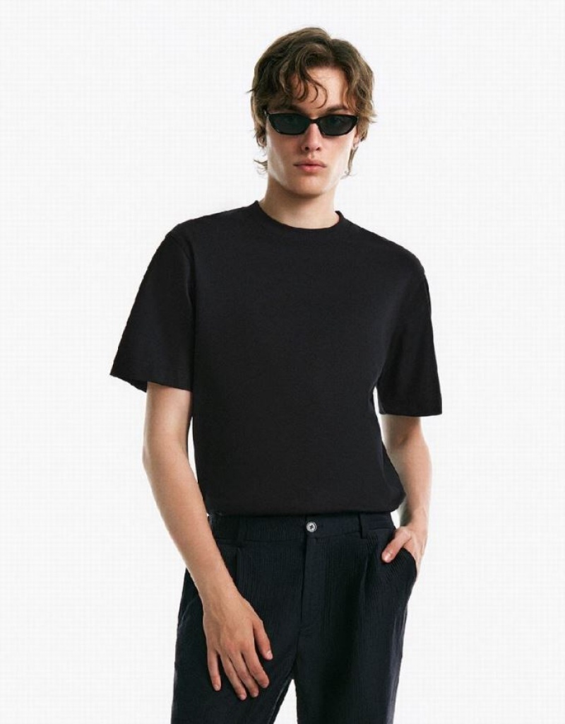 Urban Revivo Drop Shoulder Sleeve Crew Neck Tシャツ メンズ 黒 | 918304-GBA