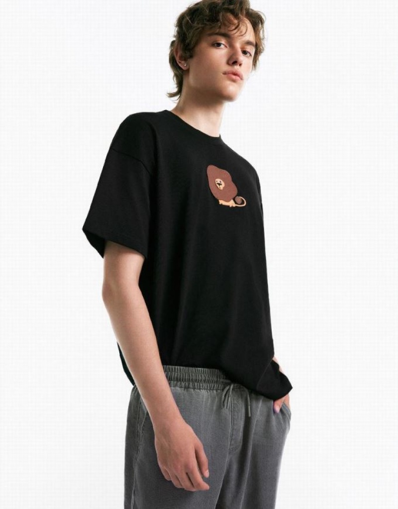 Urban Revivo Drop Shoulder Sleeve Crew Neck Tシャツ メンズ 黒 | 972541-SWB