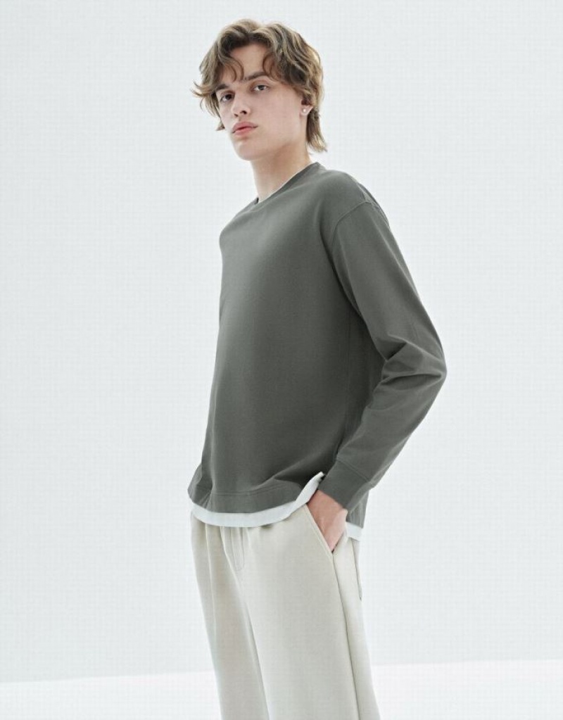 Urban Revivo Drop Shoulder Sleeve Crew Neck Tシャツ メンズ 緑 | 420367-ABH