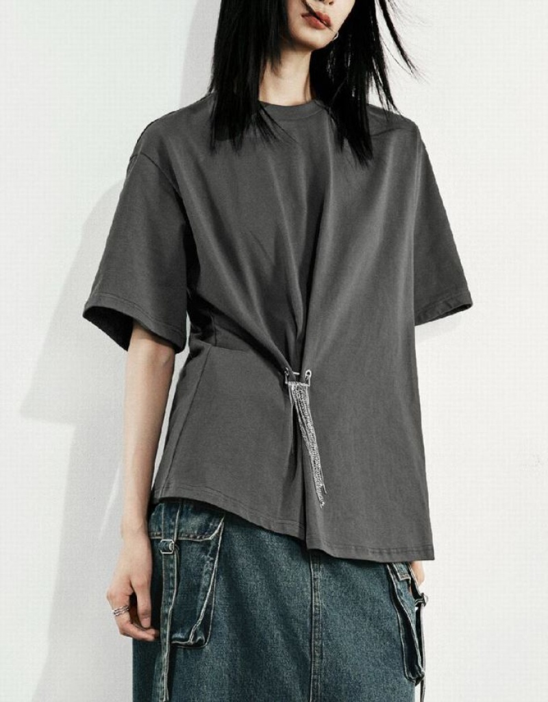 Urban Revivo Drop Shoulder Sleeve Loose Tシャツ レディース 暗グレー | 397052-GFW