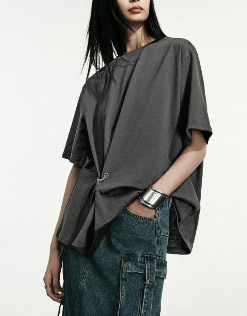 Urban Revivo Drop Shoulder Sleeve Loose Tシャツ レディース 暗グレー | 397052-GFW