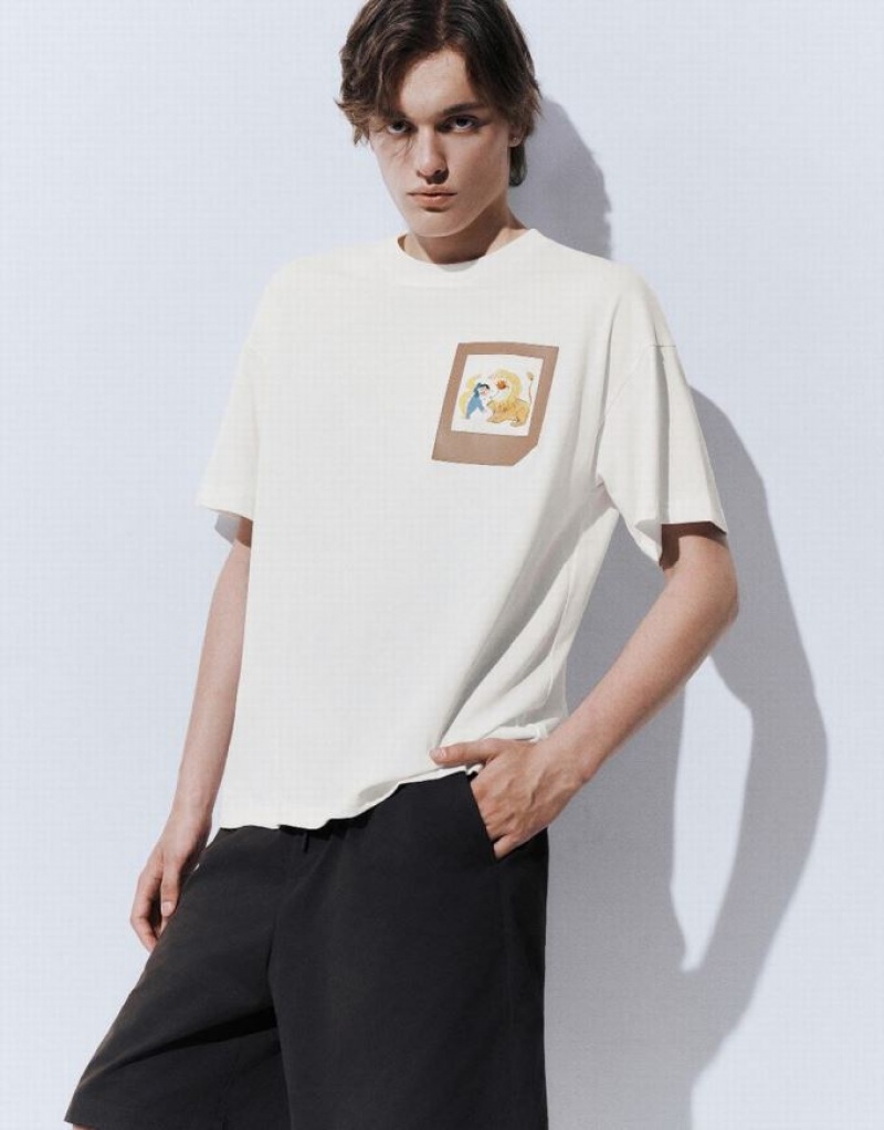 Urban Revivo Drop Shoulder Sleeve Tシャツ メンズ 白 | 036412-SAO