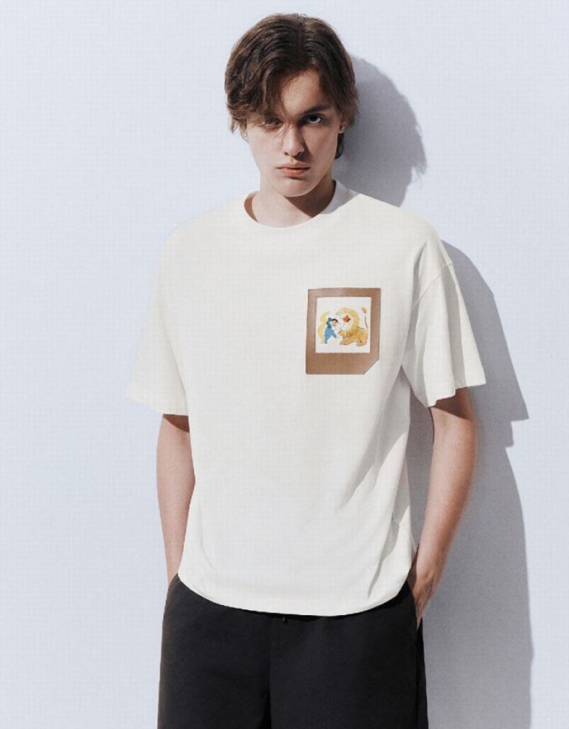 Urban Revivo Drop Shoulder Sleeve Tシャツ メンズ 白 | 036412-SAO