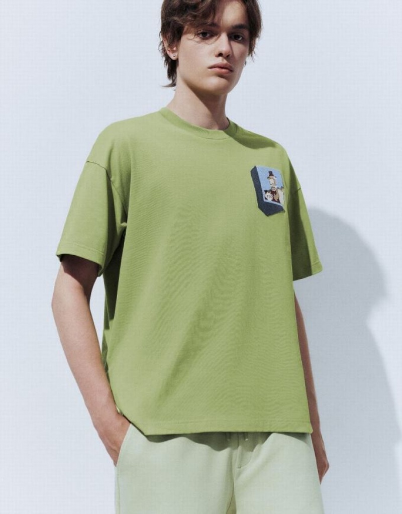 Urban Revivo Drop Shoulder Sleeve Tシャツ メンズ 緑 | 287061-QUF