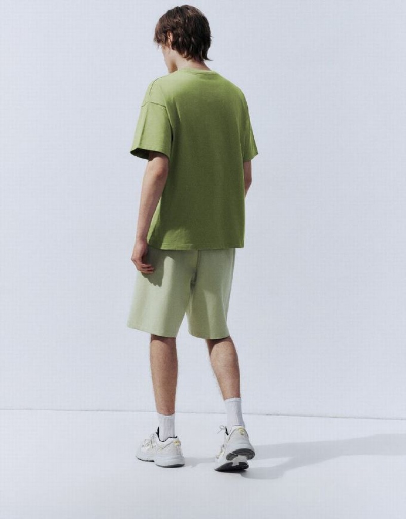 Urban Revivo Drop Shoulder Sleeve Tシャツ メンズ 緑 | 287061-QUF