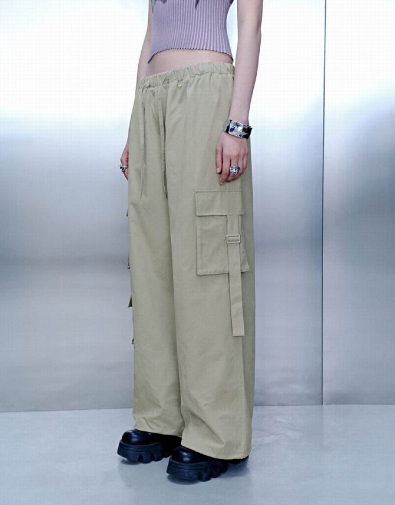 Urban Revivo Elastic Waist ワイド-Leg パンツ レディース 緑 | 016294-FUZ