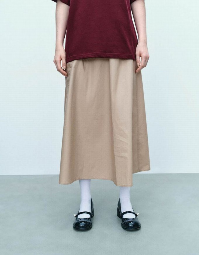 Urban Revivo Elastic Waist Midi A-Line スカート レディース カーキ | 640389-TZX