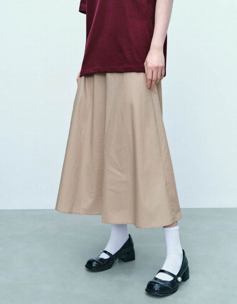 Urban Revivo Elastic Waist Midi A-Line スカート レディース カーキ | 640389-TZX