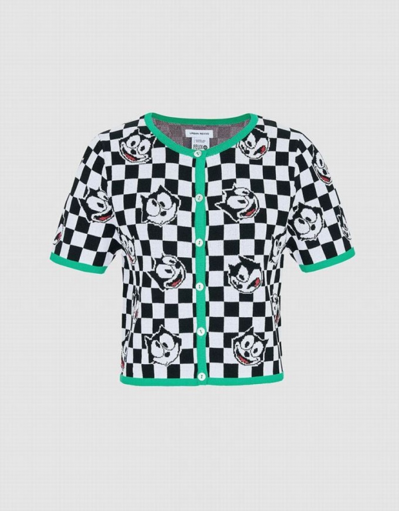 Urban Revivo Felix The Cat Checkered Short Sleeve カーディガン レディース カラー | 593780-IVT