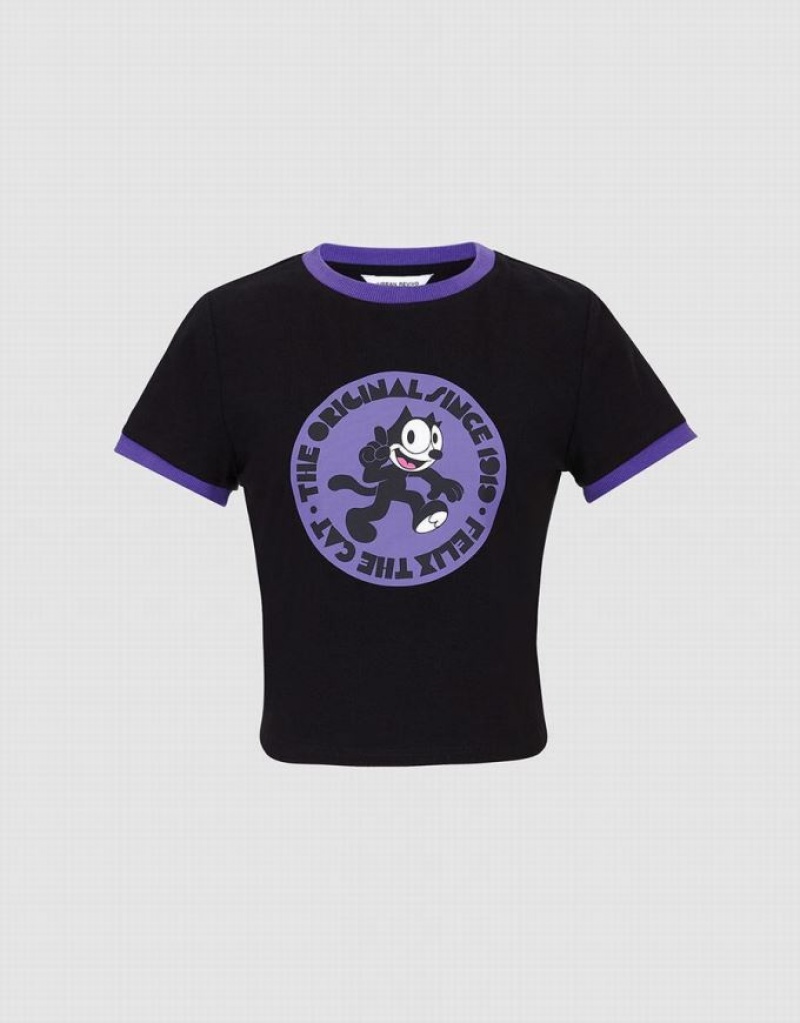 Urban Revivo Felix The Cat Tシャツ レディース 黒 | 097382-RHZ