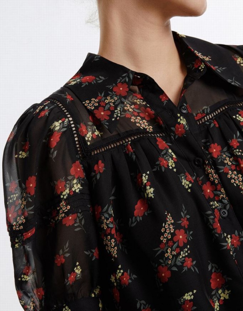 Urban Revivo Floral Button Up シャツ レディース カラー | 219856-BSQ