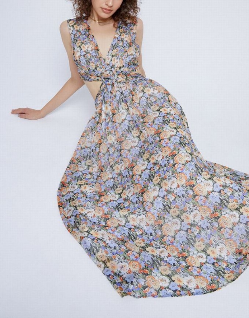 Urban Revivo Floral Cut Out ノースリーブ Maxi マキシドレス レディース グレー | 128430-FMZ