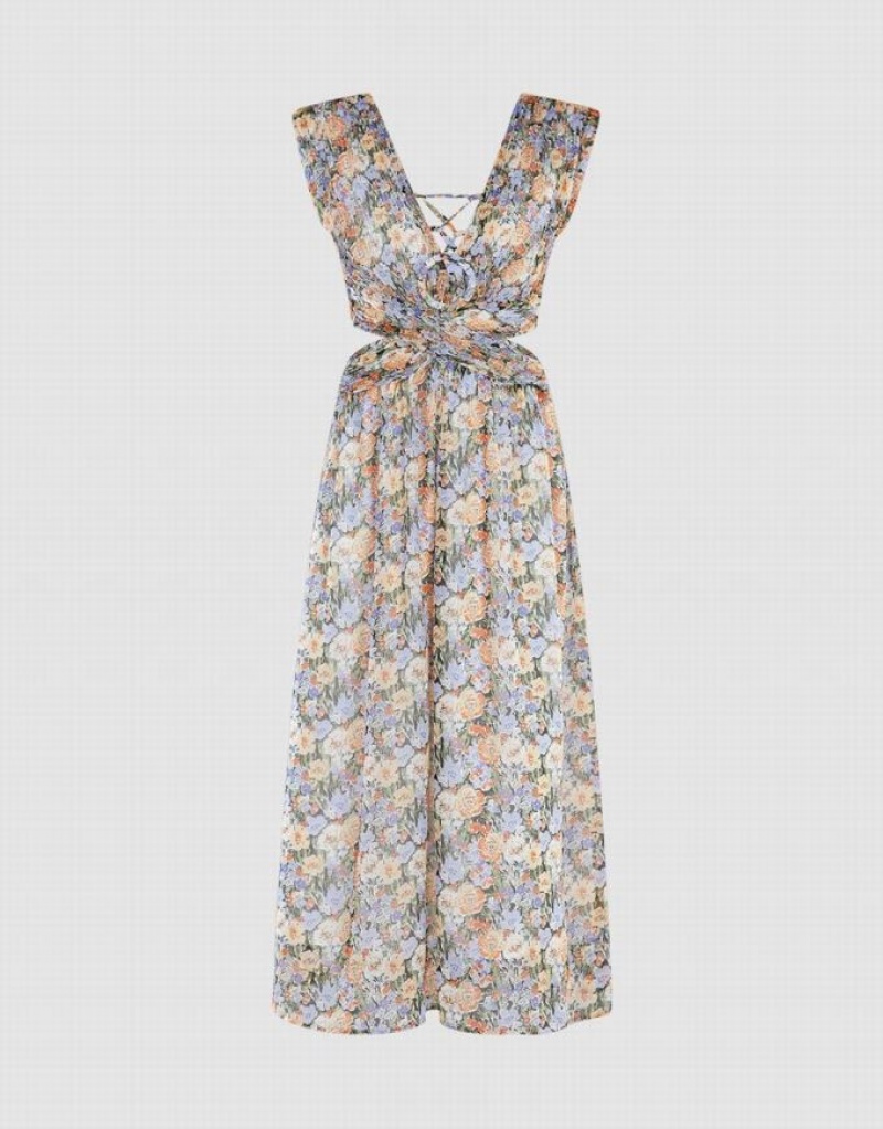 Urban Revivo Floral Cut Out ノースリーブ Maxi マキシドレス レディース グレー | 128430-FMZ