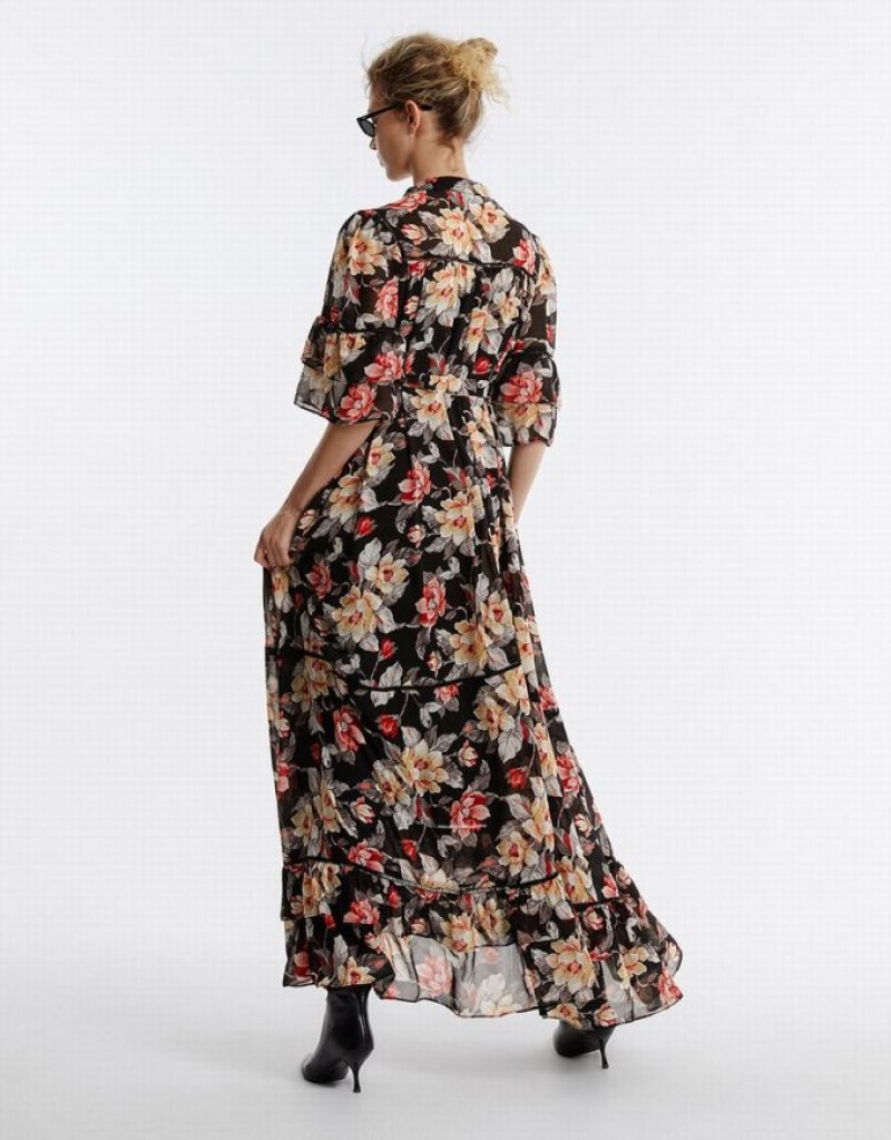 Urban Revivo Floral Gathered Waist カジュアルドレス レディース カラー | 142650-LBN