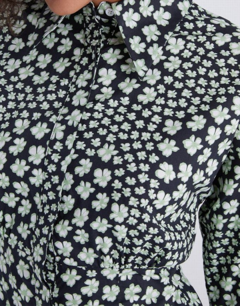 Urban Revivo Floral Print Button Up カジュアルドレス レディース 緑 | 916307-LPY