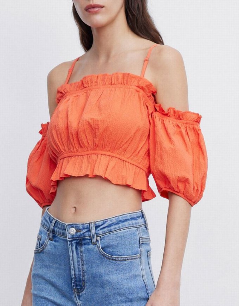 Urban Revivo Frill Trim Cold Shoulder ブラウス レディース ピンク | 914386-RKB