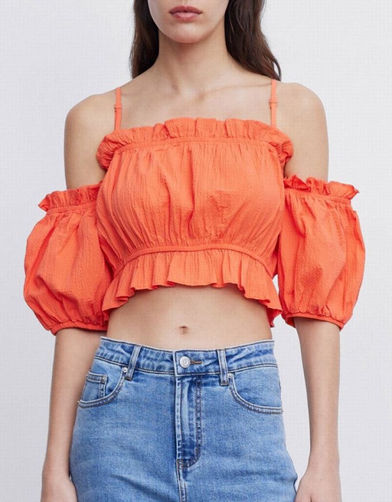 Urban Revivo Frill Trim Cold Shoulder ブラウス レディース ピンク | 914386-RKB