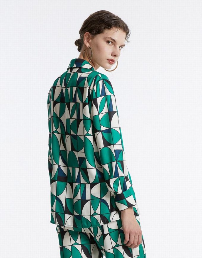 Urban Revivo Geometric Print シャツ レディース 緑 | 924368-PSO