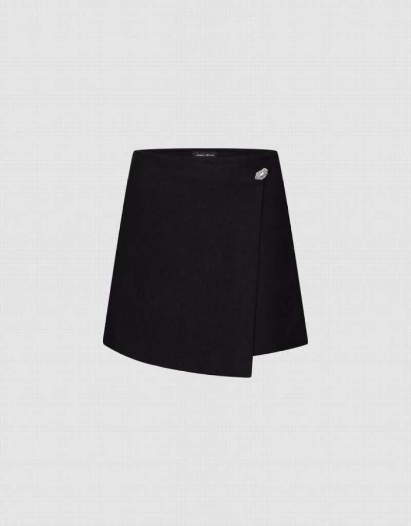 Urban Revivo Glamor Regular Skort ショートパンツ レディース 黒 | 587940-RIJ