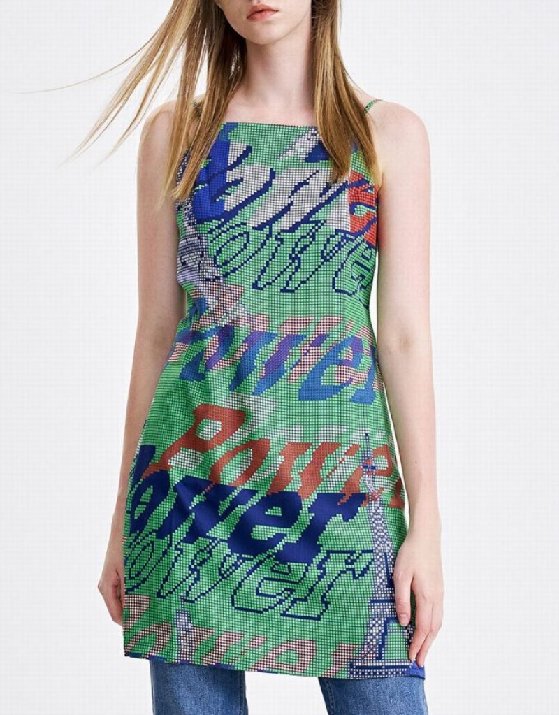 Urban Revivo Graffiti Print Cami Mini ミニドレス レディース 緑 | 536074-VOQ