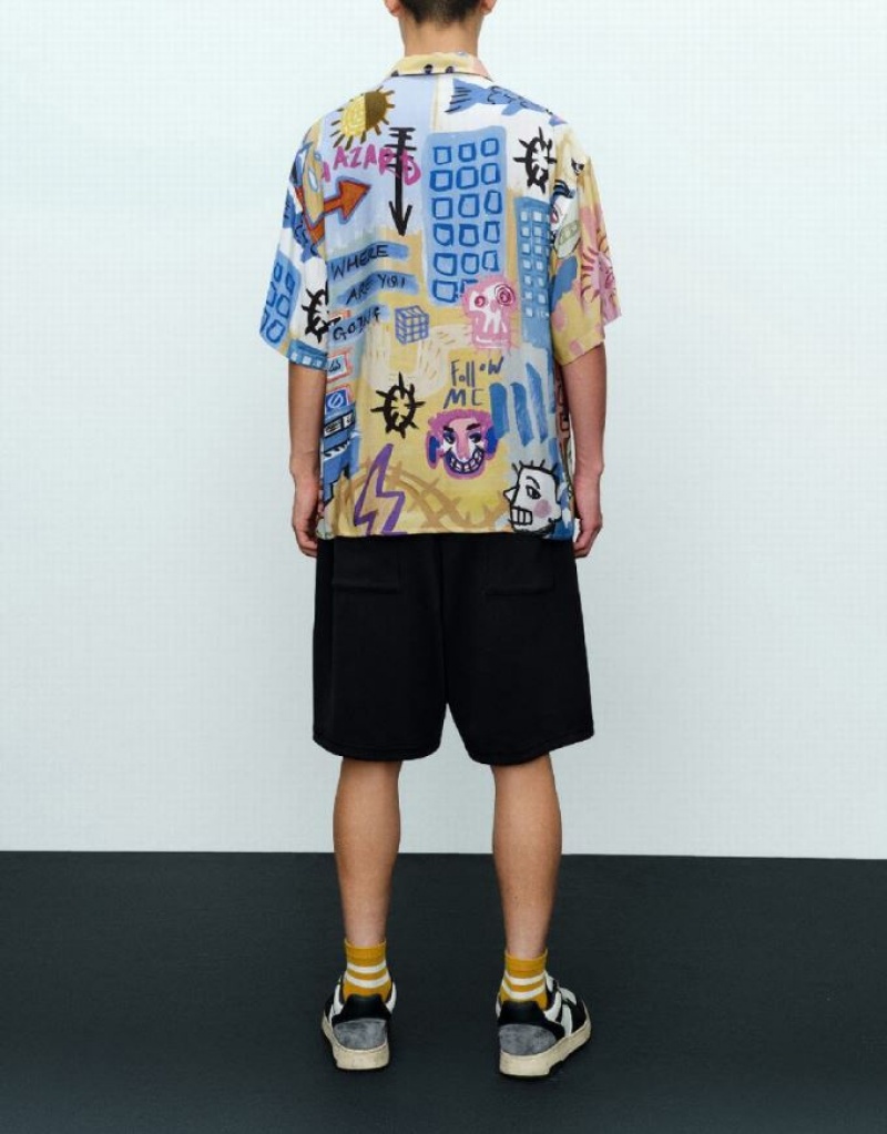 Urban Revivo Graffiti Printed Loose シャツ メンズ カラー | 413657-QDF