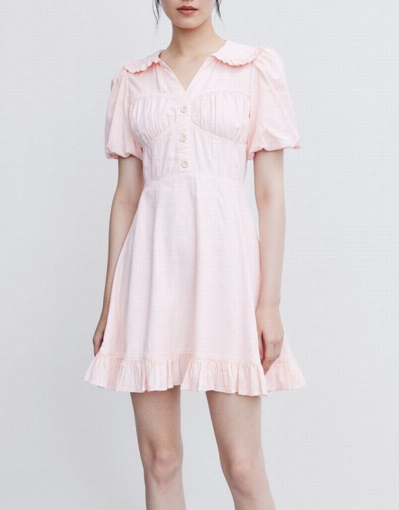 Urban Revivo Half Button Ruffle Hem デニムワンピース レディース ピンク | 950418-QBF